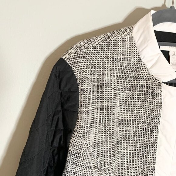 NEW Chico's quilted mix tweed pt pattern black white long sleeve collared jacket - Picture 4 of 12